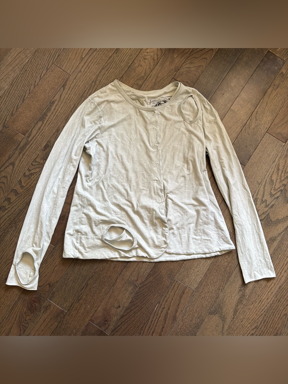 Rundholz Distressed Cut-Out Long Sleeve Top | Snap Front Avant-Garde Beige